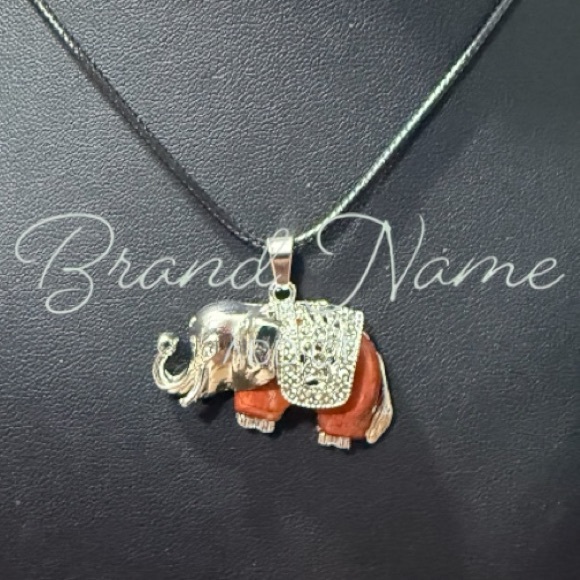 Jewelry - Red Jasper Silver Toned Elephant Necklace